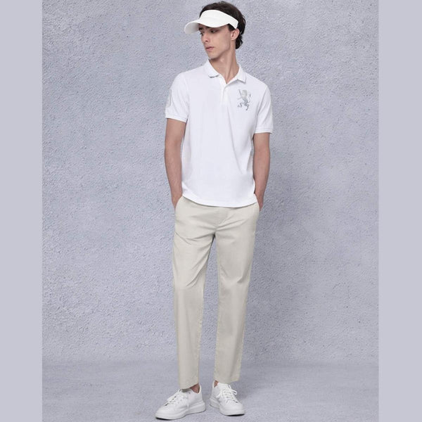 Cotton/Lycra Pique Flat Knitted Collar Short Sleeve Slim Embroidery Lion Polo