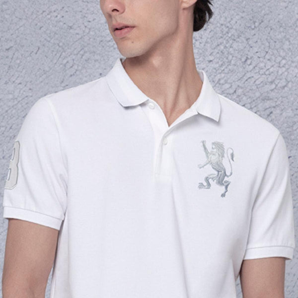 Cotton/Lycra Pique Flat Knitted Collar Short Sleeve Slim Embroidery Lion Polo