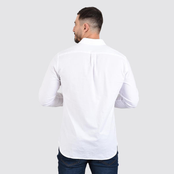 Cotton Oxford Long Sleeve Slim Embroidery Garment Wash Shirt
