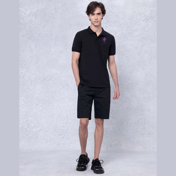 Cotton/Lycra Pique Flat Knitted Collar Short Sleeve Slim Embroidery Lion Polo