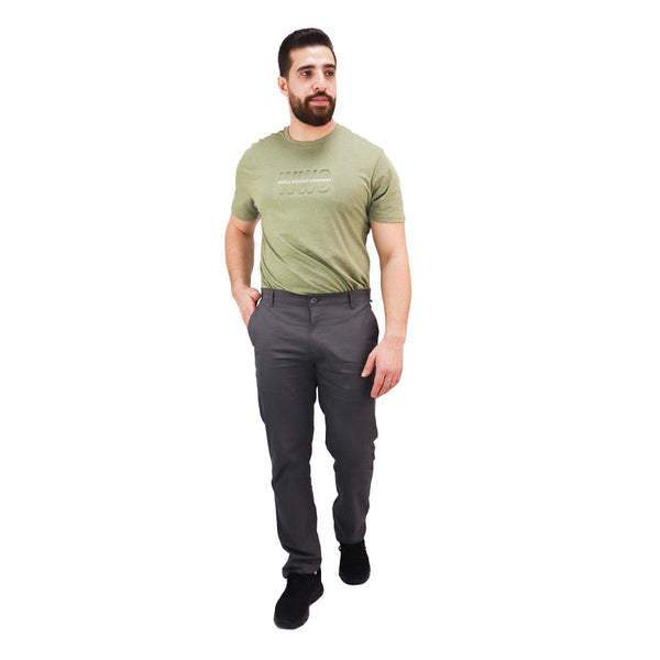Cotton/Elastane Twill Low Rise Tapered Elastic Waist Khakis