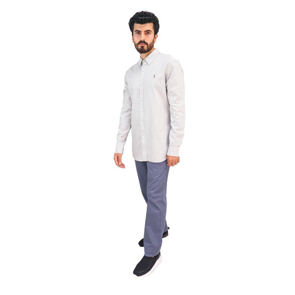 Cotton Oxford Long Sleeve Slim Embroidery Garment Wash Shirt