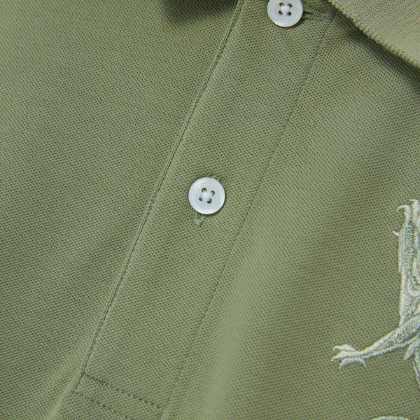 Cotton/Lycra Pique Flat Knitted Collar Short Sleeve Slim Embroidery Lion Polo