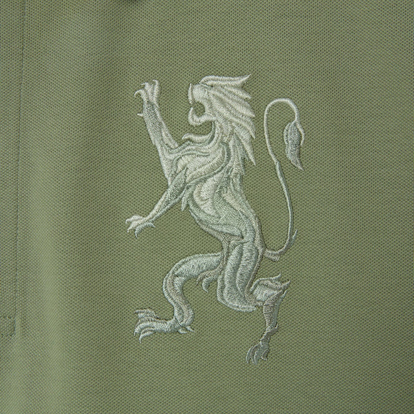 Cotton/Lycra Pique Flat Knitted Collar Short Sleeve Slim Embroidery Lion Polo