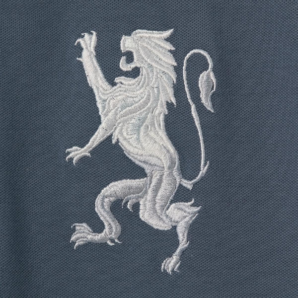 Cotton/Lycra Pique Flat Knitted Collar Short Sleeve Slim Embroidery Lion Polo