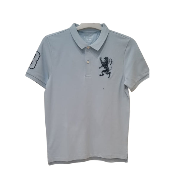 Cotton/Lycra Pique Flat Knitted Collar Short Sleeve Slim Embroidery Lion Polo