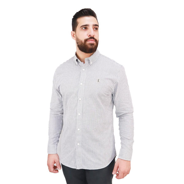 Cotton Oxford Long Sleeve Slim Embroidery Garment Wash Shirt