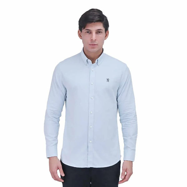 Cotton Oxford Long Sleeve Slim Embroidery Garment Wash Shirt
