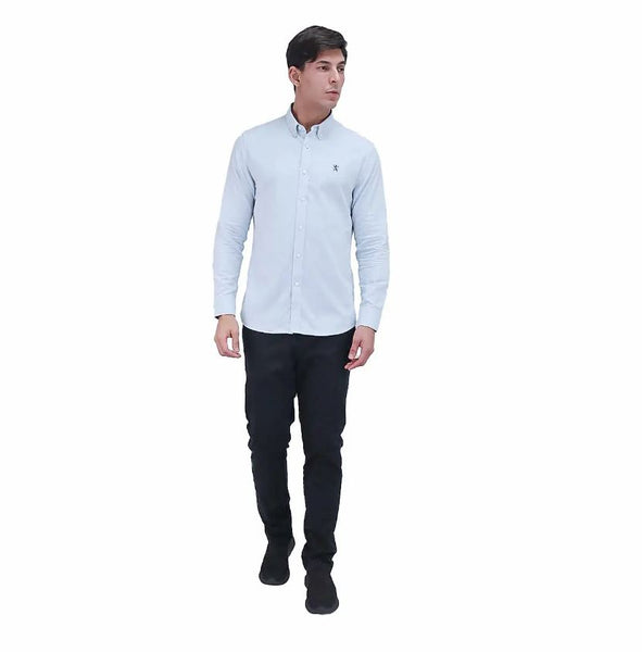 Cotton Oxford Long Sleeve Slim Embroidery Garment Wash Shirt