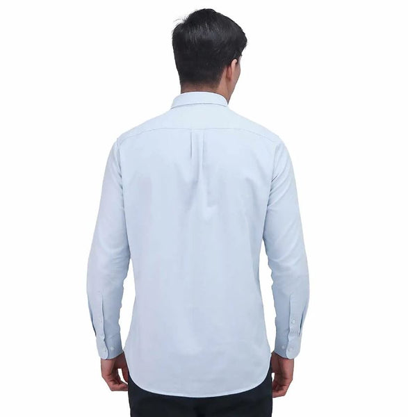 Cotton Oxford Long Sleeve Slim Embroidery Garment Wash Shirt