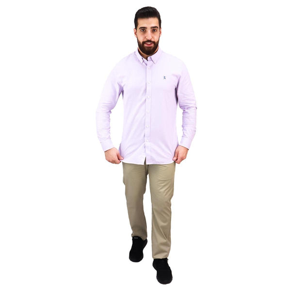 Cotton Oxford Long Sleeve Slim Embroidery Garment Wash Shirt