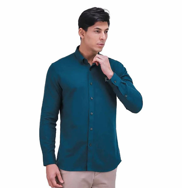 Cotton Oxford Long Sleeve Slim Embroidery Garment Wash Shirt