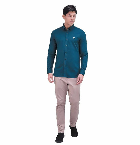 Cotton Oxford Long Sleeve Slim Embroidery Garment Wash Shirt