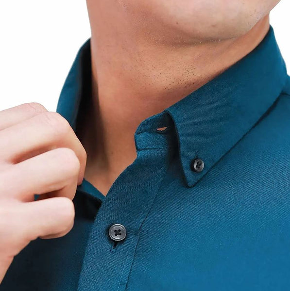 Cotton Oxford Long Sleeve Slim Embroidery Garment Wash Shirt