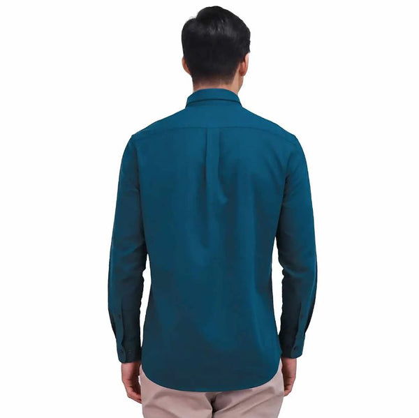 Cotton Oxford Long Sleeve Slim Embroidery Garment Wash Shirt