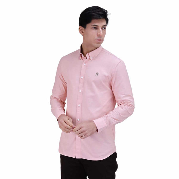 Cotton Oxford Long Sleeve Slim Embroidery Garment Wash Shirt