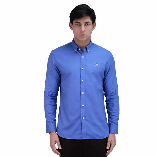 Cotton Oxford Long Sleeve Slim Embroidery Garment Wash Shirt