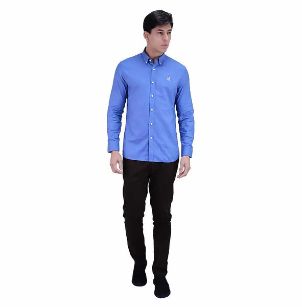 Cotton Oxford Long Sleeve Slim Embroidery Garment Wash Shirt