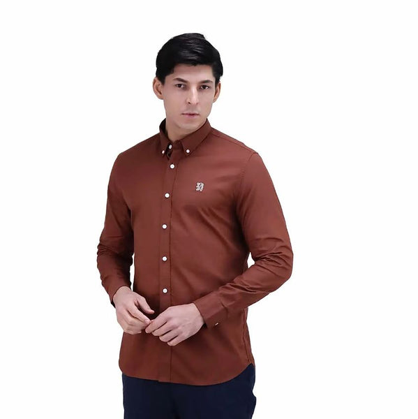 Cotton Oxford Long Sleeve Slim Embroidery Garment Wash Shirt