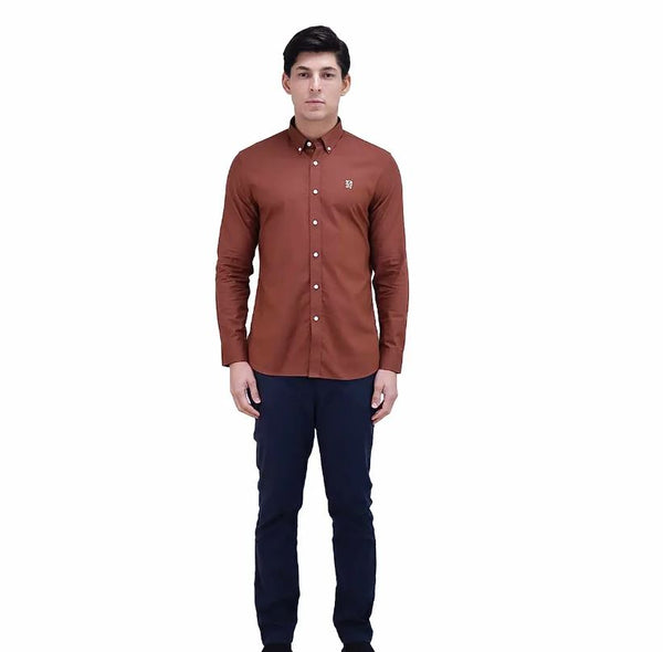 Cotton Oxford Long Sleeve Slim Embroidery Garment Wash Shirt