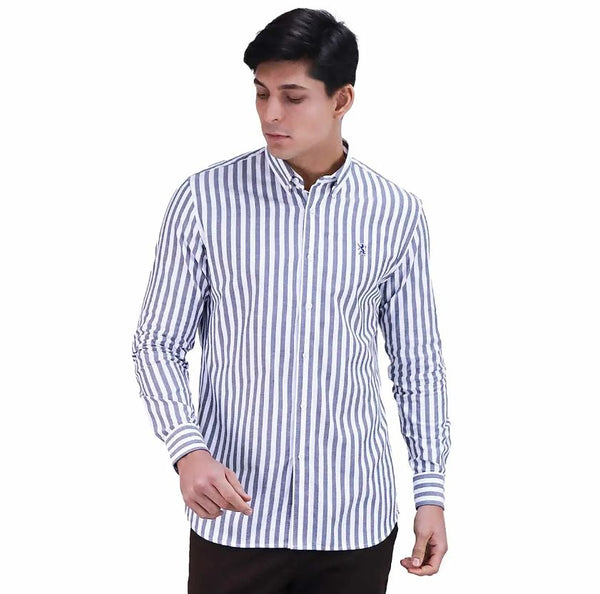 Cotton Oxford Long Sleeve Slim Embroidery Garment Wash Shirt