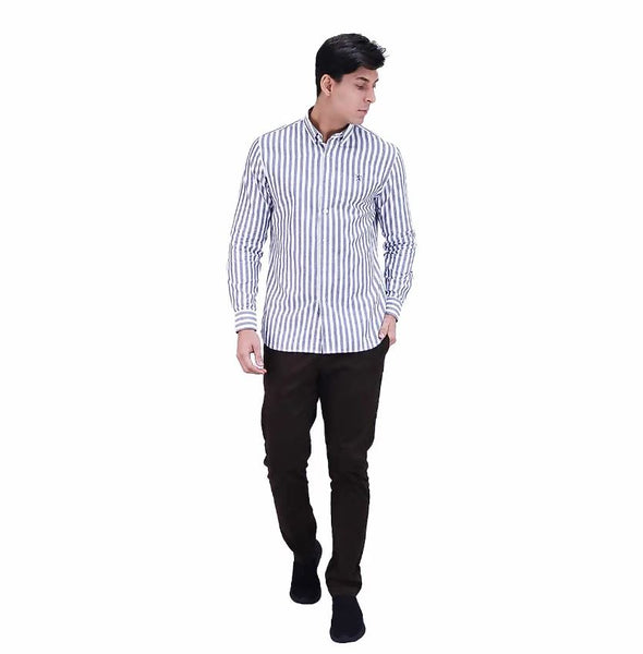 Cotton Oxford Long Sleeve Slim Embroidery Garment Wash Shirt