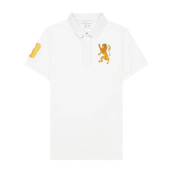 Cotton/Lycra Pique Flat Knitted Collar Short Sleeve Slim Embroidery Lion Polo