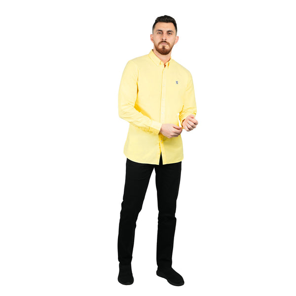 Cotton Oxford Long Sleeve Slim Embroidery Garment Wash Shirt