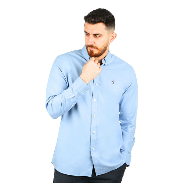 Cotton Oxford Long Sleeve Slim Embroidery Garment Wash Shirt