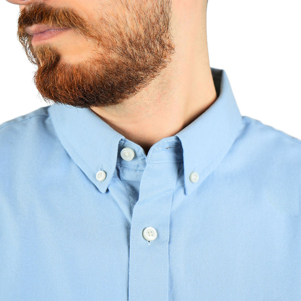 Cotton Oxford Long Sleeve Slim Embroidery Garment Wash Shirt