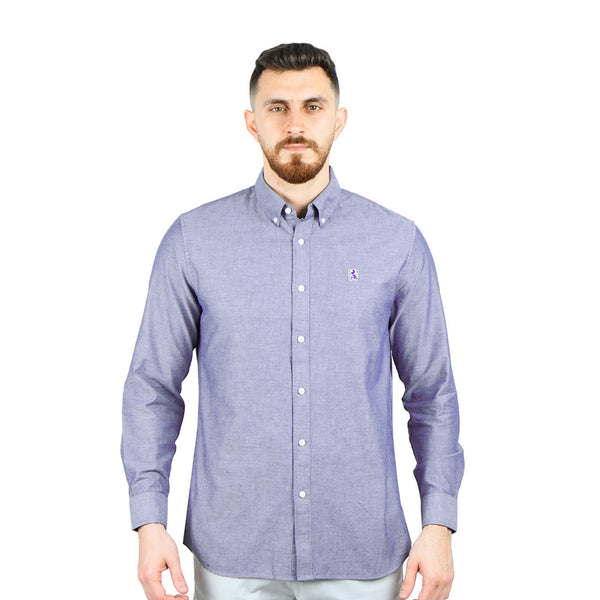 Cotton Oxford Long Sleeve Slim Embroidery Garment Wash Shirt