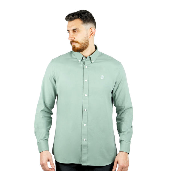 Cotton Oxford Long Sleeve Slim Embroidery Garment Wash Shirt