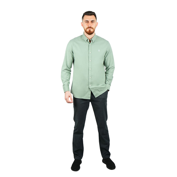 Cotton Oxford Long Sleeve Slim Embroidery Garment Wash Shirt