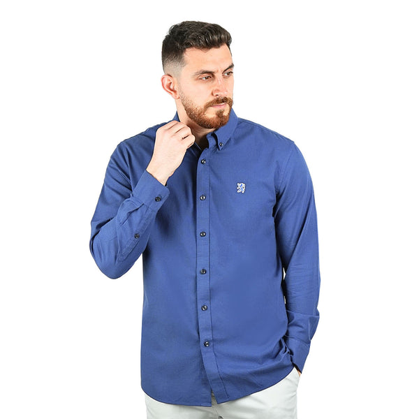 Cotton Oxford Long Sleeve Slim Embroidery Garment Wash Shirt