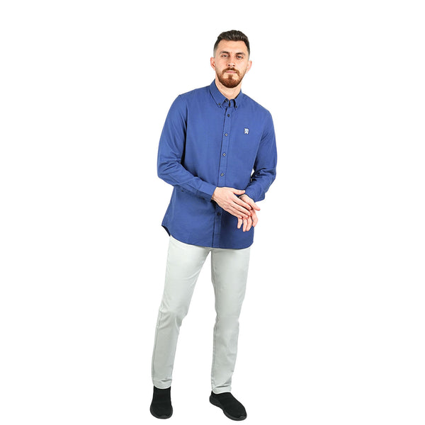 Cotton Oxford Long Sleeve Slim Embroidery Garment Wash Shirt