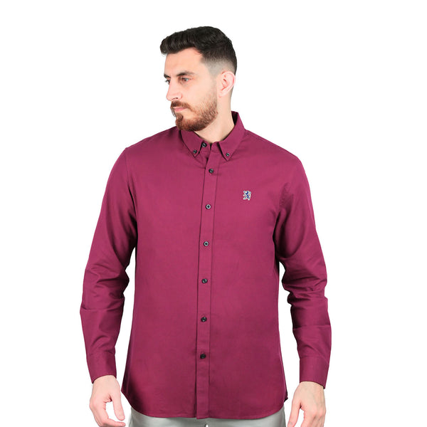 Cotton Oxford Long Sleeve Slim Embroidery Garment Wash Shirt
