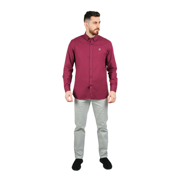 Cotton Oxford Long Sleeve Slim Embroidery Garment Wash Shirt