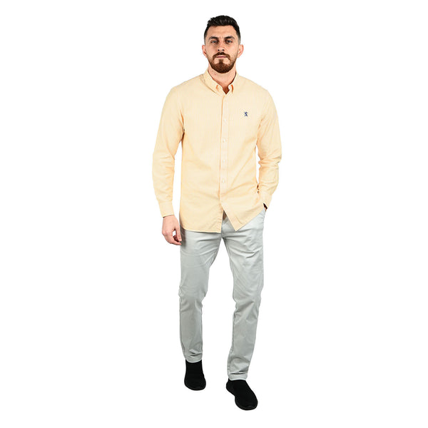 Cotton Oxford Long Sleeve Slim Embroidery Garment Wash Shirt