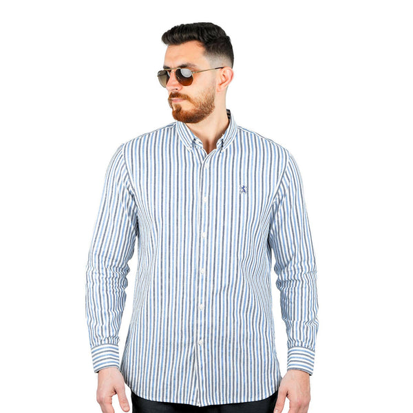 Cotton Oxford Long Sleeve Slim Embroidery Garment Wash Shirt