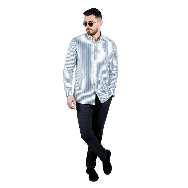 Cotton Oxford Long Sleeve Slim Embroidery Garment Wash Shirt