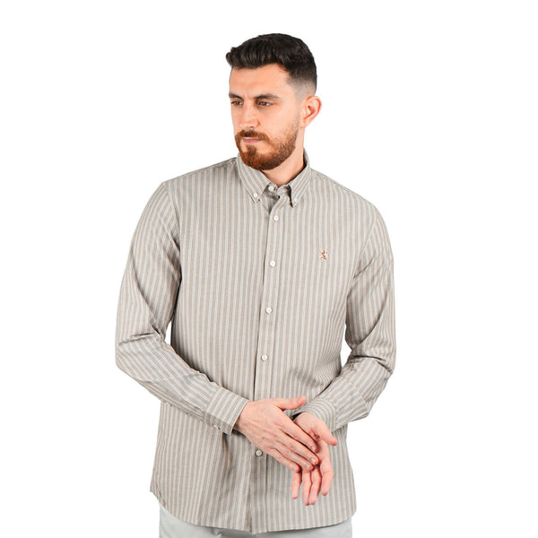 Cotton Oxford Long Sleeve Slim Embroidery Garment Wash Shirt