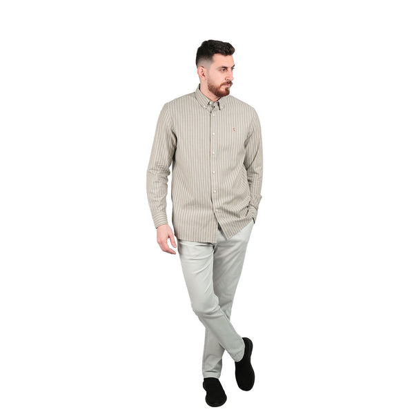 Cotton Oxford Long Sleeve Slim Embroidery Garment Wash Shirt