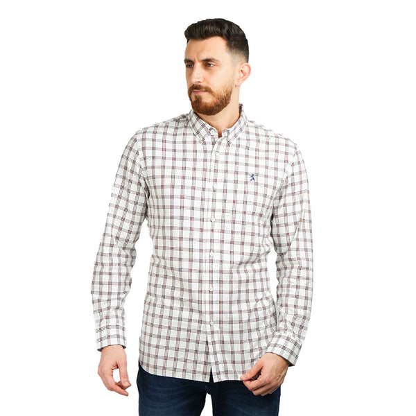 Cotton Oxford Long Sleeve Slim Embroidery Garment Wash Shirt