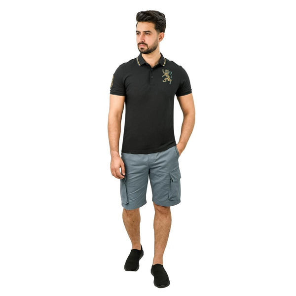 Cotton/Lycra Pique Flat Knitted Collar Short Sleeve Slim Embroidery Lion Polo