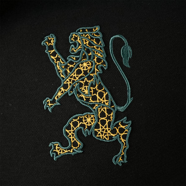 Cotton/Lycra Pique Flat Knitted Collar Short Sleeve Slim Embroidery Lion Polo