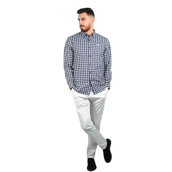 Cotton Oxford Long Sleeve Slim Embroidery Garment Wash Shirt