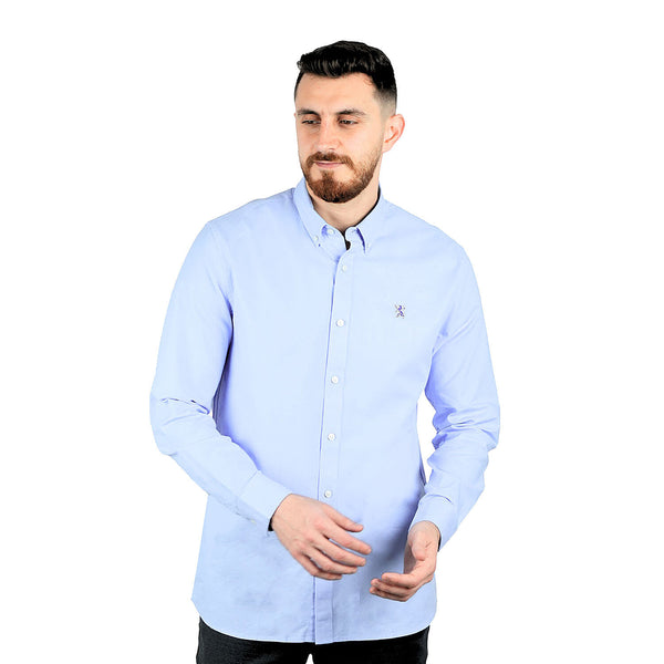 Cotton Oxford Long Sleeve Slim Embroidery Garment Wash Shirt