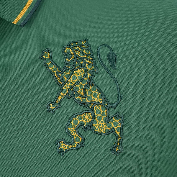 Cotton/Lycra Pique Flat Knitted Collar Short Sleeve Slim Embroidery Lion Polo