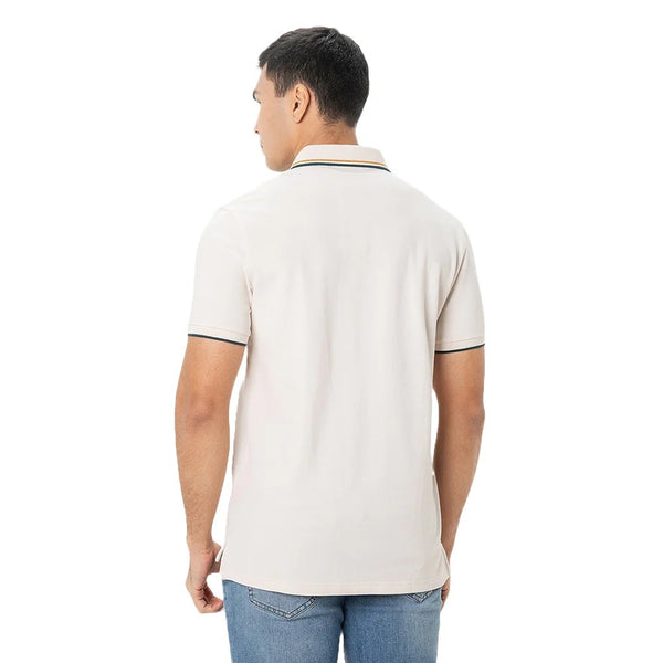 Cotton/Lycra Pique Flat Knitted Collar Short Sleeve Slim Embroidery Lion Polo