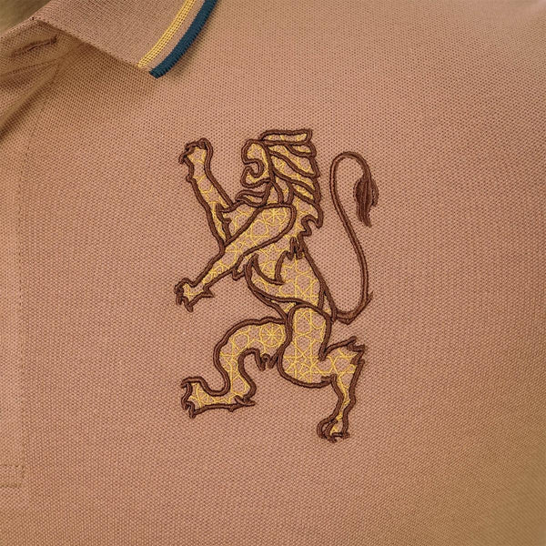 Cotton/Lycra Pique Flat Knitted Collar Short Sleeve Slim Embroidery Lion Polo